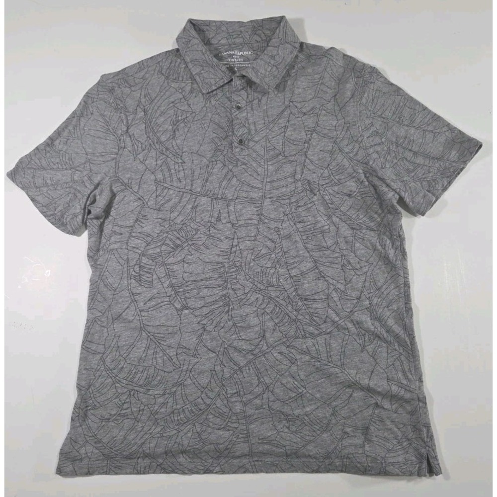 Banana Republic Polo Shirt Mens Large Gray Floral Luxury Touch Standard Fit